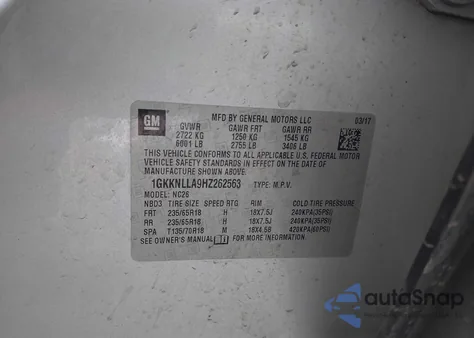 2017 GMC Acadia Sle-2 z USA, uszkodzony, nr VIN 1GKKNLLA9HZ262563